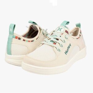 Hurley Castaic Beige Green Bungee Lightweight Slip On Sneakers Womens size 7 New
